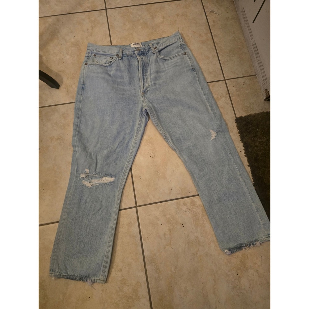 AGOLDE 90s Pinch Waist High Rise Straight Leg Distressed Jeans Light Wash 32